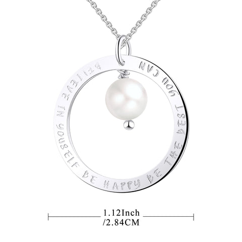 Farjary 925 Sterling Silver Circle Inspirational Necklace With 8MM Pearl