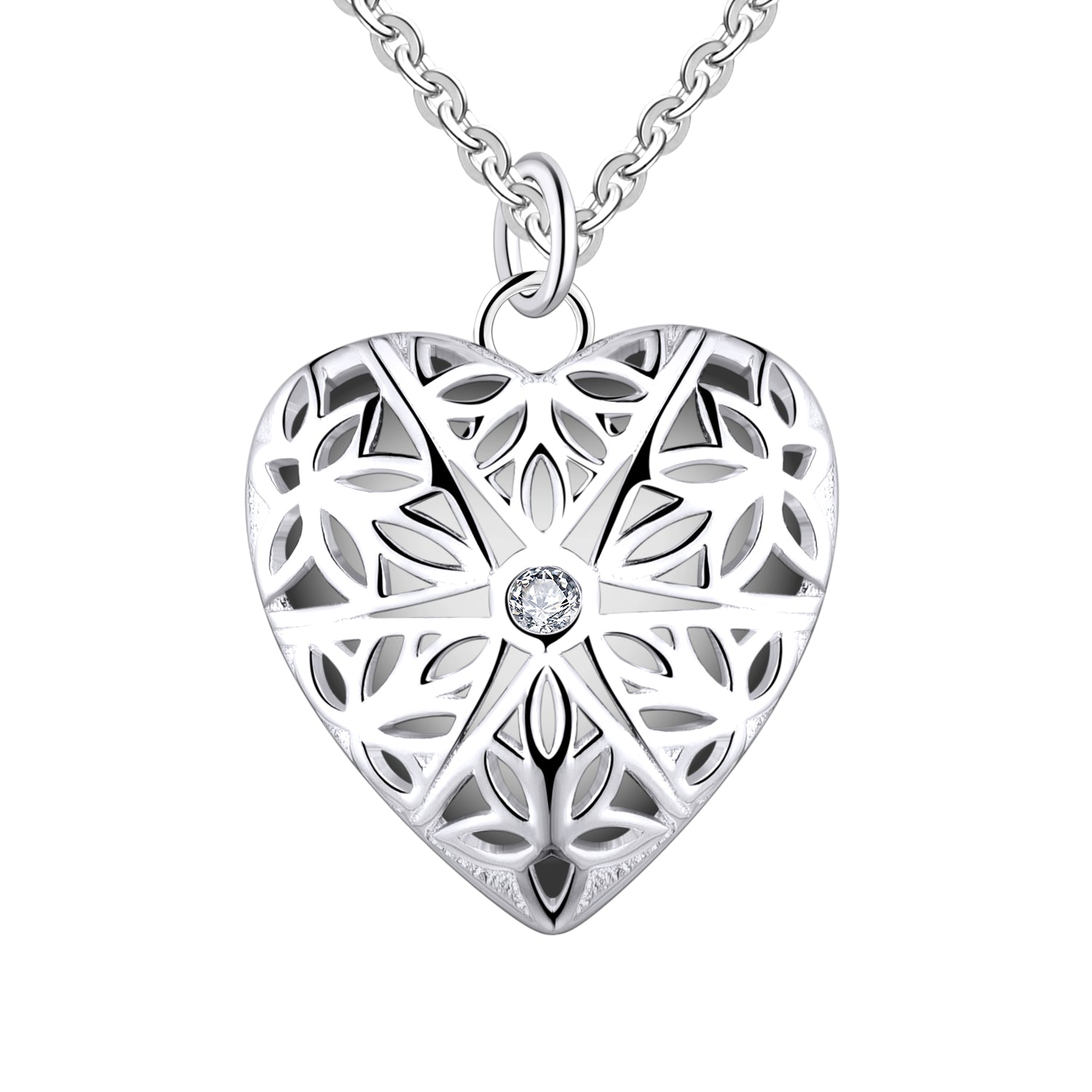 Farjary 925 Silver Medium Hollow Heart Shape Locket Pendant With CZWith 18 Inch Necklace