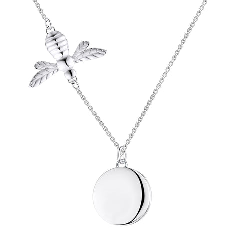 Farjary Women's Plain Silver Bee Locket Pendant Necklace