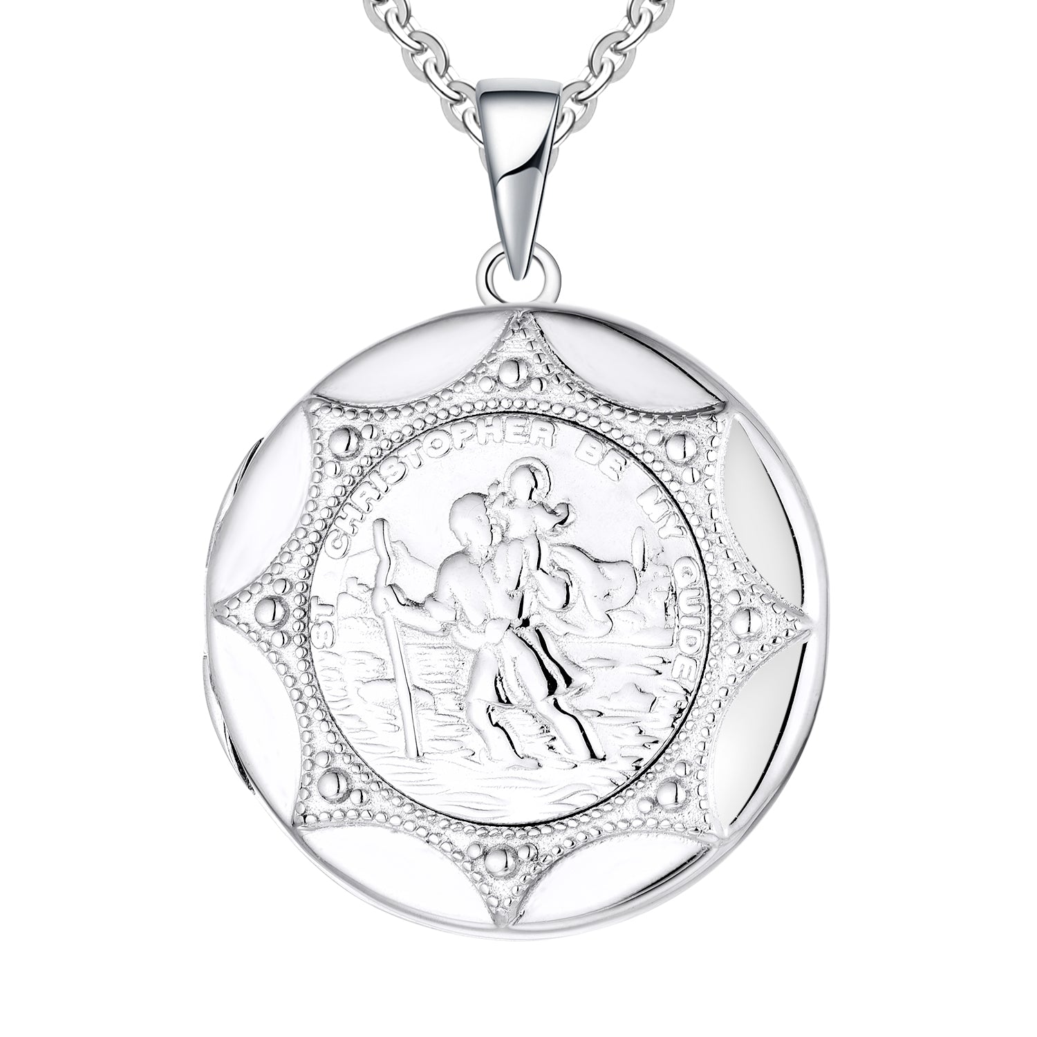 Farjary Jewelry 925 Sterling Silver St. Christopher Ronnd Locket Travelers Necklace