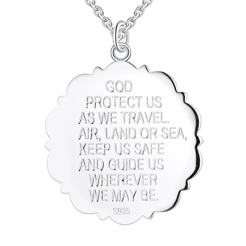 Farjary Jewelry Solid 925 Silver St. Christopher Protector of Travelers Medallion Necklace