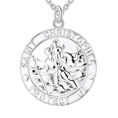 Farjary Jewelry Solid 925 Silver St. Christopher Round Coin Pendant