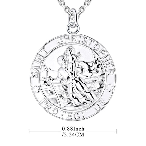 Farjary Jewelry Solid 925 Silver St. Christopher Round Coin Pendant