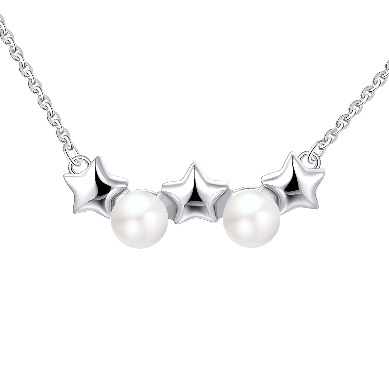 Farjary 925 Sterling Silver Adorable Star and Pearl Necklace