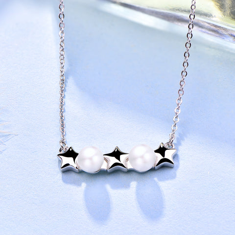 Farjary 925 Sterling Silver Adorable Star and Pearl Necklace