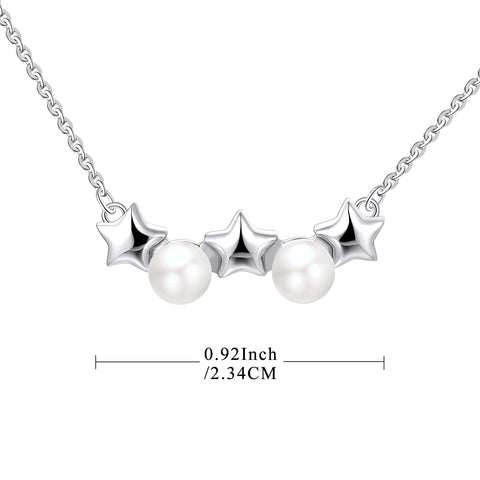 Farjary 925 Sterling Silver Adorable Star and Pearl Necklace