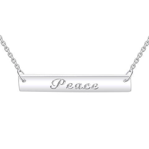 Farjary 925 Sterling Silver Peace Inspirational Bar Pendant Necklace