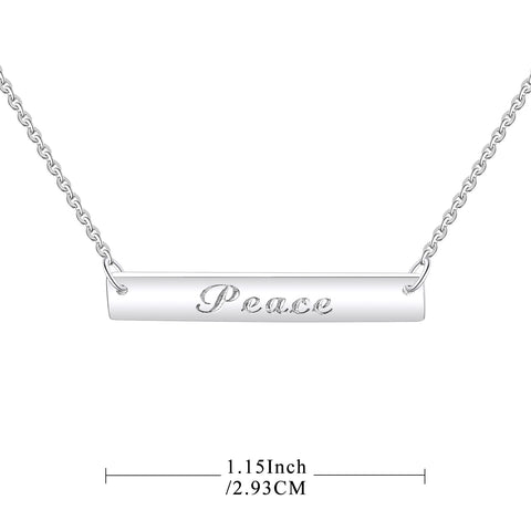 Farjary 925 Sterling Silver Peace Inspirational Bar Pendant Necklace