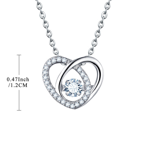 Sterling Silver Heart Necklace With Dancing White CZ