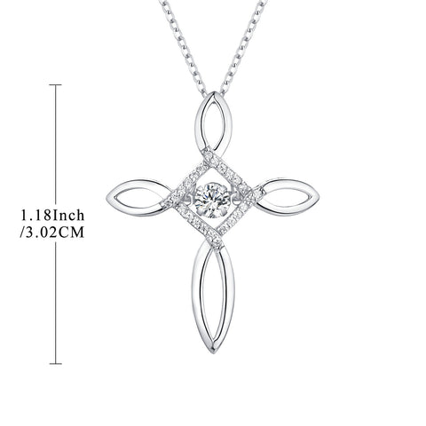 Sterling Silver Cross Necklace Dancing CZ 4 Petals Flower