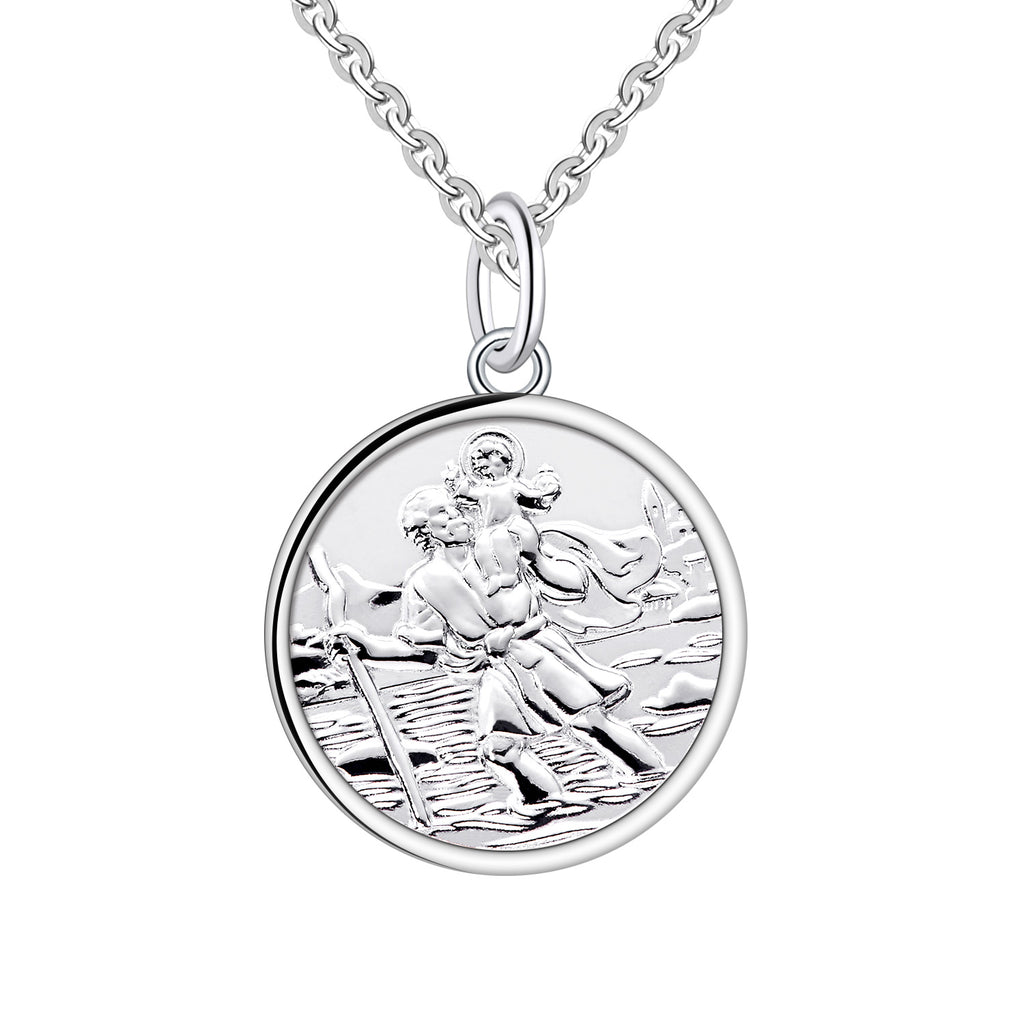 Farjary 925 Sterling Silver Saint Christopher Coin Pendant Necklace