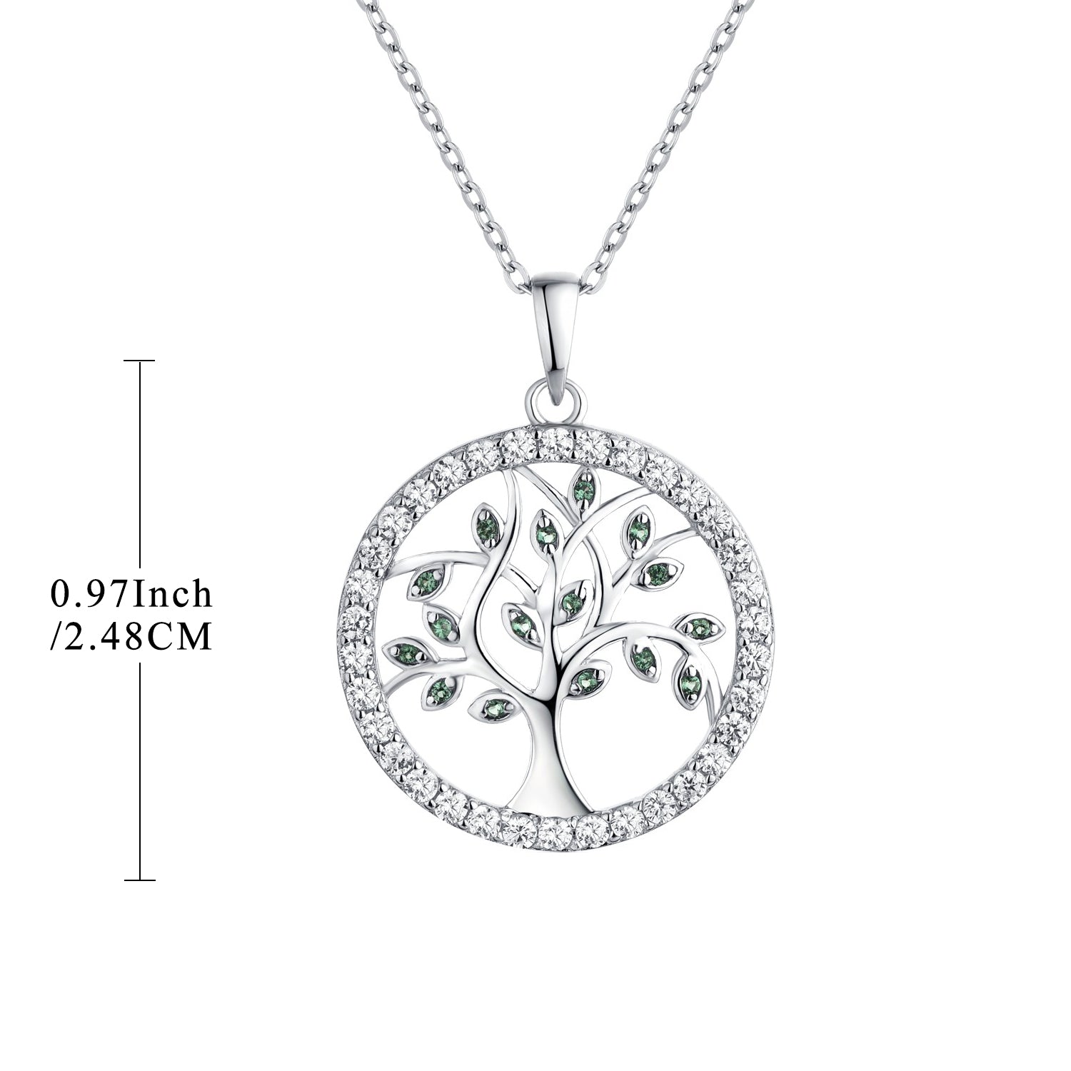 Silver Tree Of Life Necklace With Green Spinel And CZ