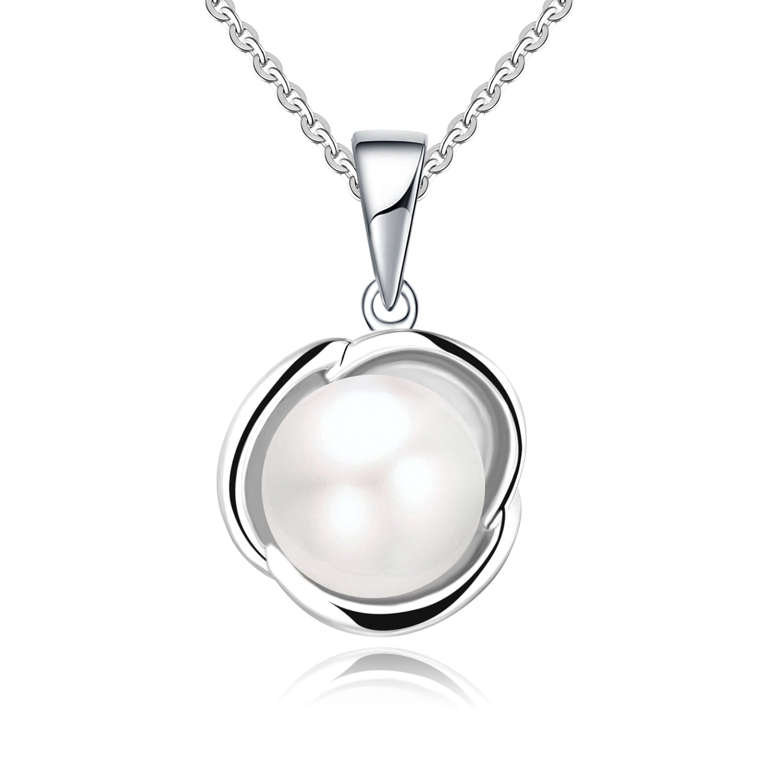 Farjary 925 Sterling Silver 9MM Pearl Flower Pendant With 18 Inch Necklace