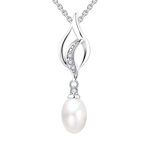 Farjary 925 Silver Medium Flame Shape Pendant With 5*7MM Freshwater Pearl