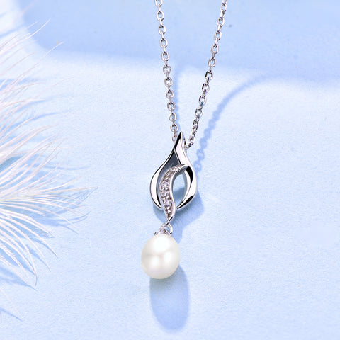 Farjary 925 Silver Medium Flame Shape Pendant With 5*7MM Freshwater Pearl