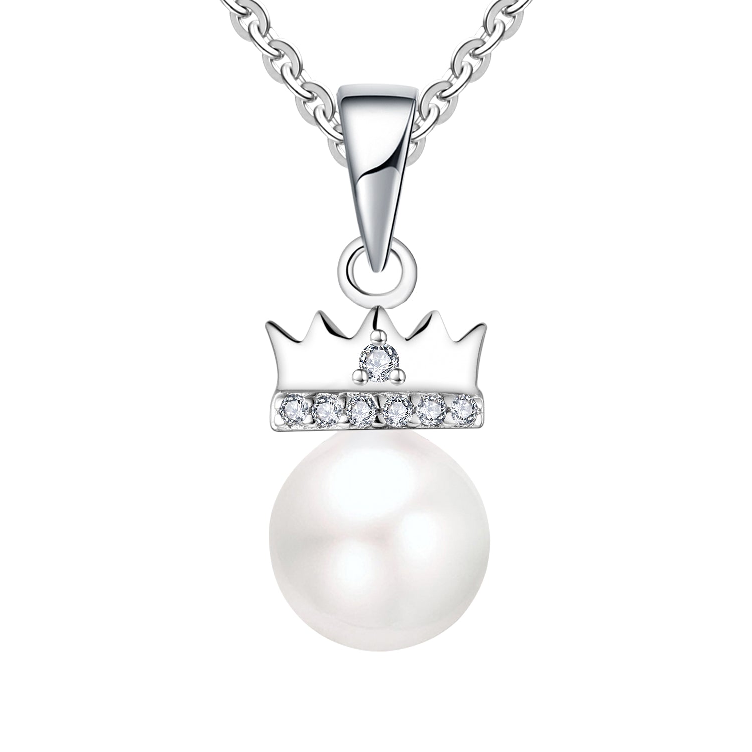 Farjary 925 Sterling Silver Elegant Crown Pendant Necklace With 7MM Pearl