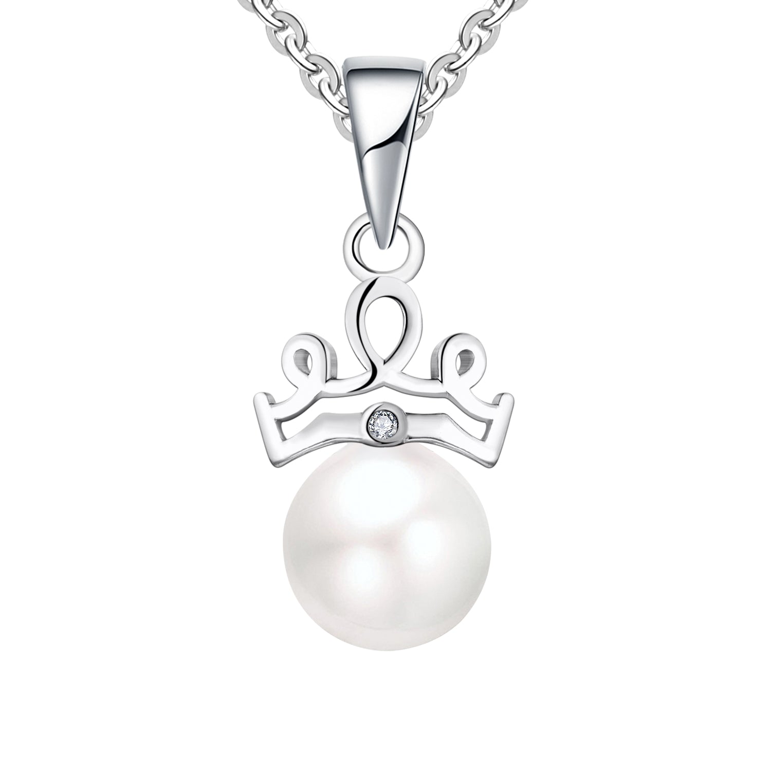 Farjary 925 Sterling Silver 7MM Pearl With Crown Shape Pendant Necklace