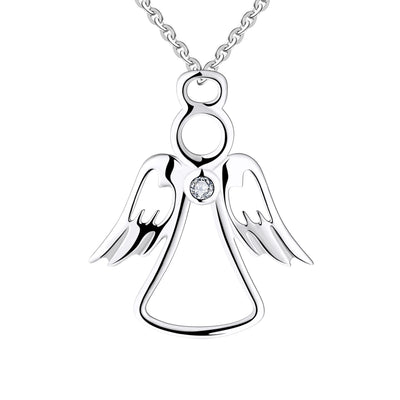 Farjary 925 Silver Metal Guardian Angel Pendant necklace Hold With A CZ