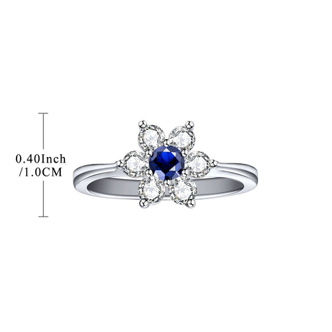 925 Silver Created Blue Spinel Flower Ring