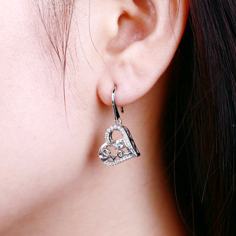 925 Silver Dancing Heart Drop Earring