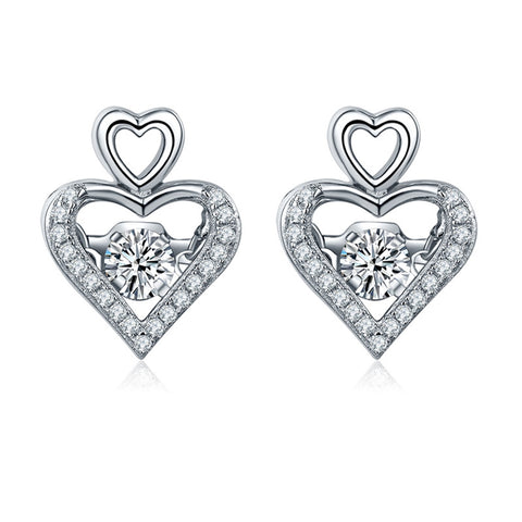 Dancing Silver Heart Stud Earrings