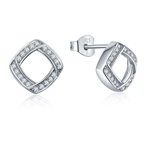 Sterling Silver CZ Square Stud Earrings