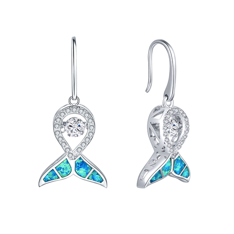925 Sterling Silver Fish Opal Dancing Earrings