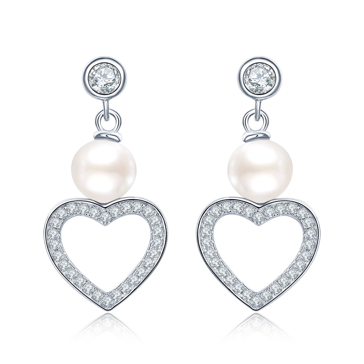 Sterling Silver Freshwater Pearl Heart Drop Earrings