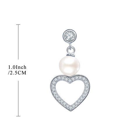 Sterling Silver Freshwater Pearl Heart Drop Earrings