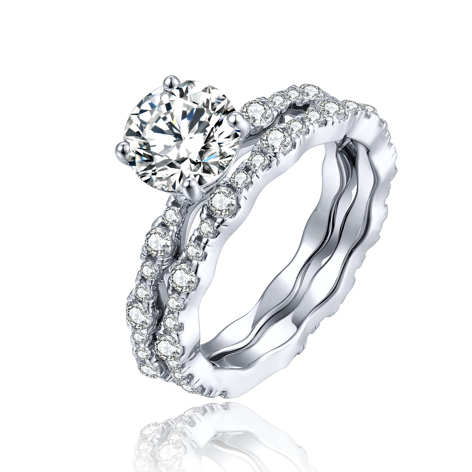 Sterling Silver Solitaires Bridal Set Rings