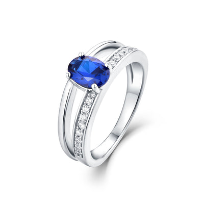 925 Silver Oval Artificial Blue Spinel Split Shank Ring