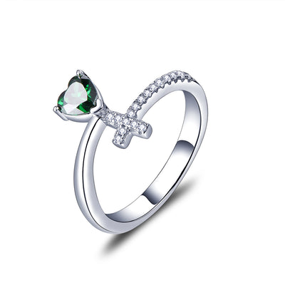 Sterling Silver Cross And Green Heart Ring