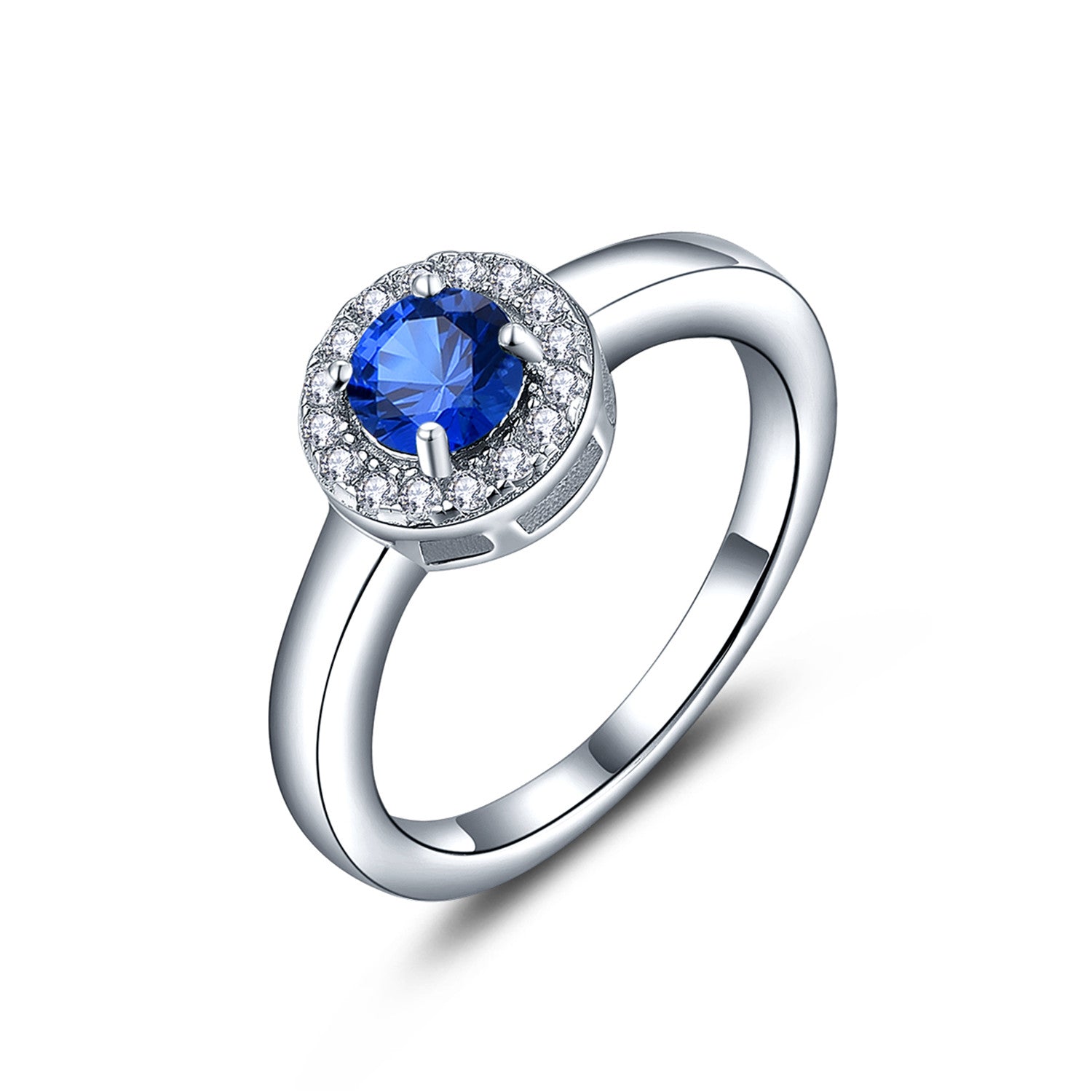 Sterling Silver Artificial Blue Spinel Halo Ring