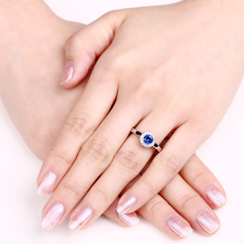 Sterling Silver Artificial Blue Spinel Halo Ring