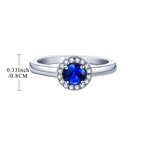 Sterling Silver Artificial Blue Spinel Halo Ring