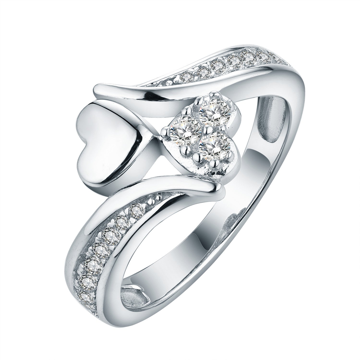 Sterling Silver 2 Heart Curved Band Ring