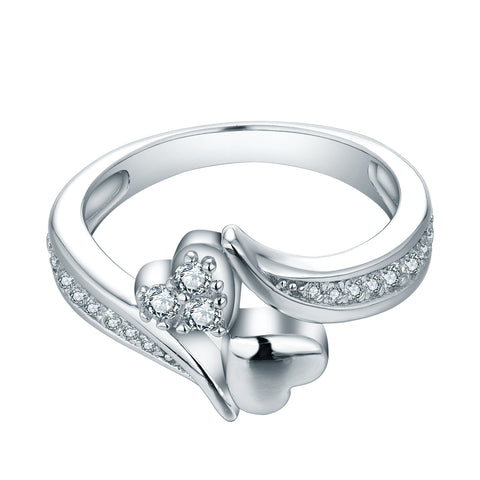 Sterling Silver 2 Heart Curved Band Ring