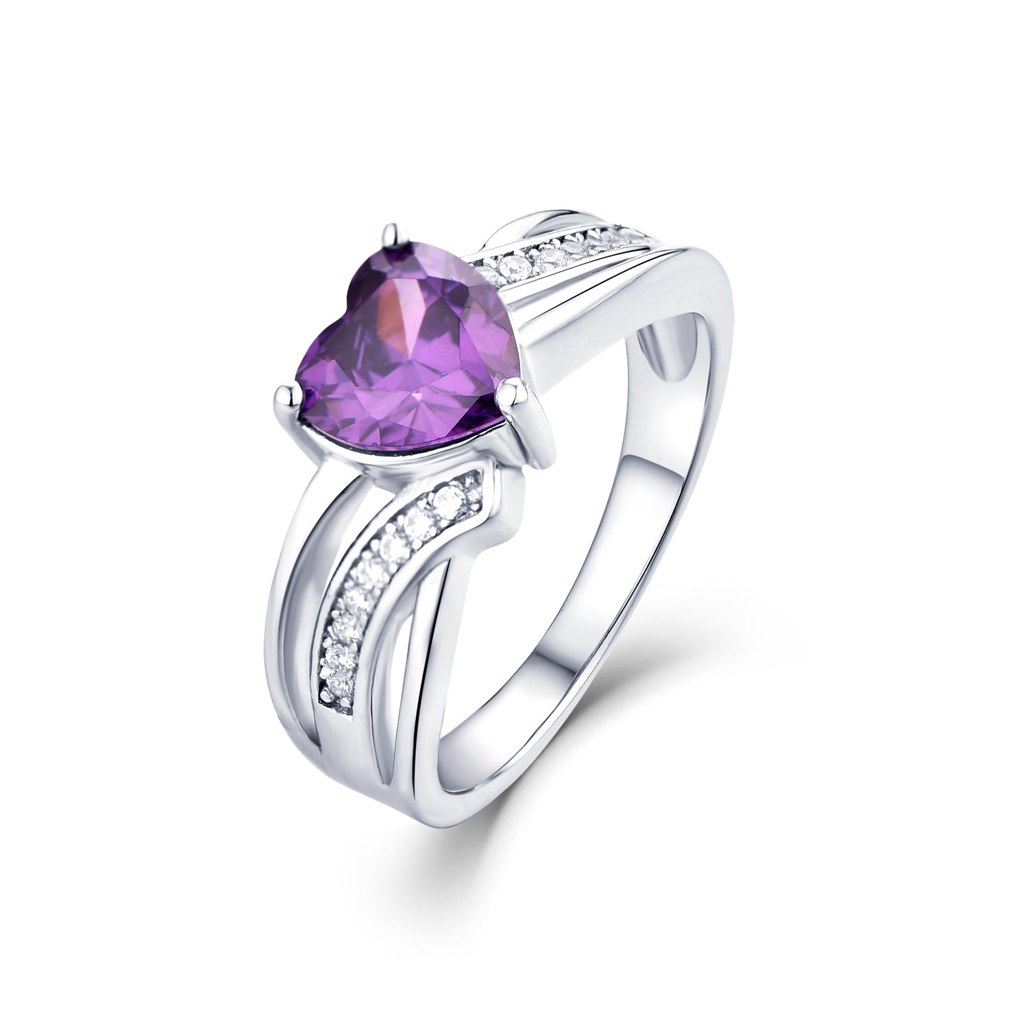 925 Sterling Silver Created Amethyst Heart Ring