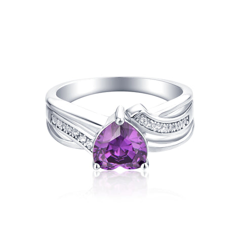 925 Sterling Silver Created Amethyst Heart Ring