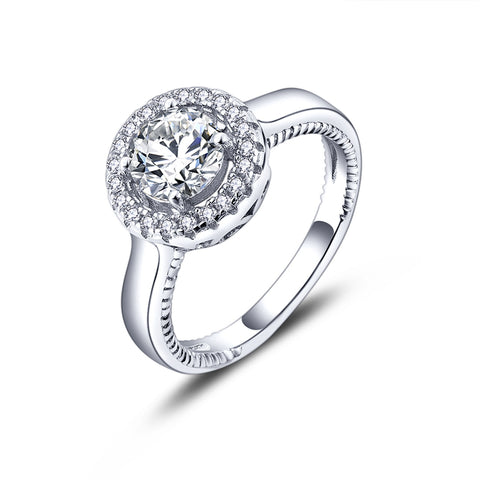 Sterling Silver Engagement Ring with CZ Halo