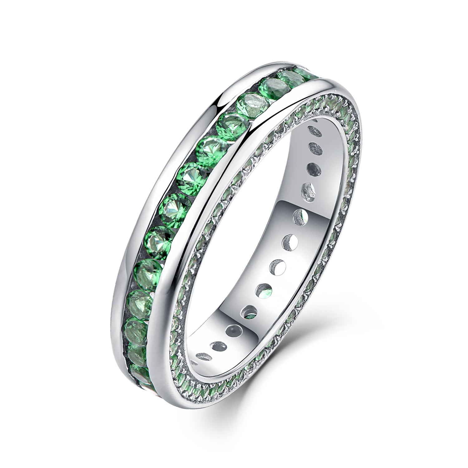 Sterling Silver Created Green Gemstone Eternity Rings