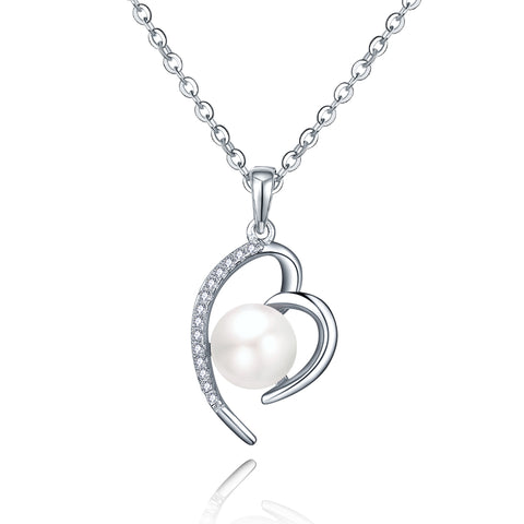 Sterling Silver Heart Freshwater Pearl Necklace