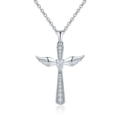 Sterling Silver Angel Wing Cross Necklace