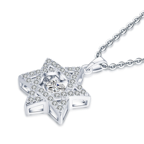 Sterling Silver Dancing Cubic Zirconia Star Pendant Necklace