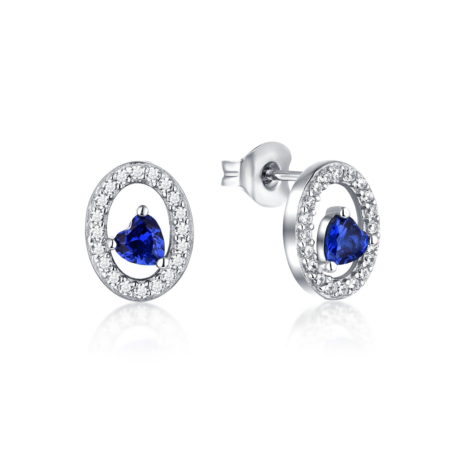 Silver Stud Earrings Oval Shape With Blue Spinel