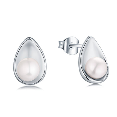 Sterling Silver Pearl Stud Earrings Teardrop Design