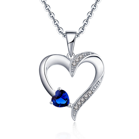 925 Sterling Silver Blue Heart Pendant Necklace