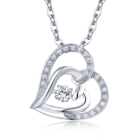 925 Sterling Silver CZ Stone Heart Dancing  Necklace