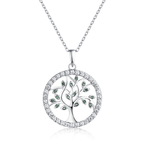 Silver Tree Of Life Necklace With Green Spinel And CZ