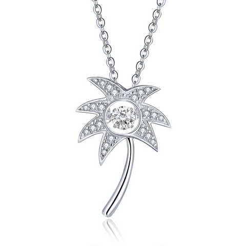 Silver Palm Tree Necklace With Dancing CZ